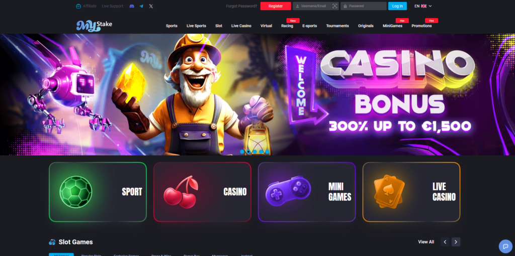 MyStake non GamStop casino homepage