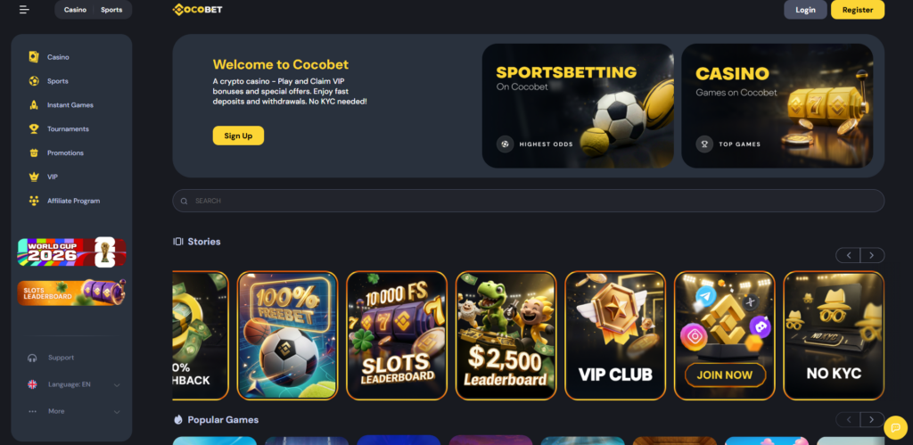 CocoBet non GamStop crypto casino homepage